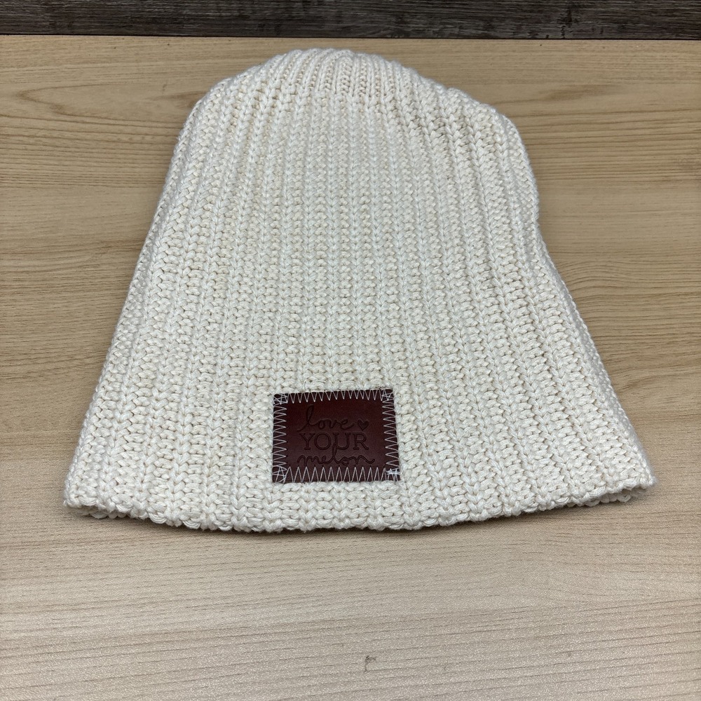 Love Your Melon Hat Beanie Womens One Size Cream Knit Ribbed Slouchy Winter